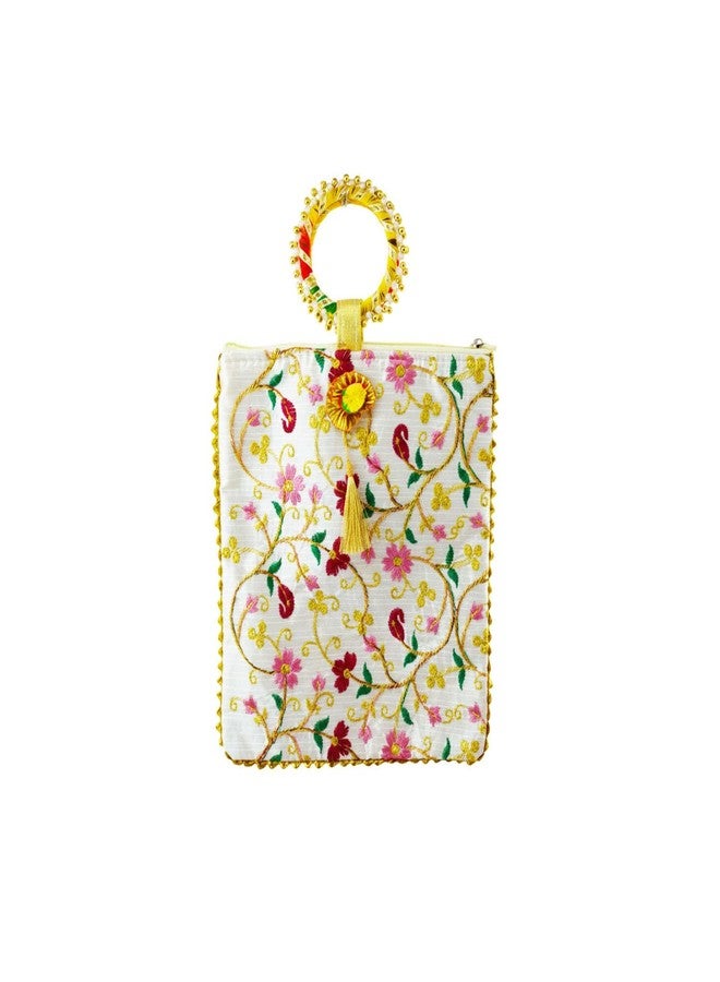 TAVASYA Traditional Potli Gift Bags with Zip & Bangle Handle - Pack of 5 - Floral Design | Return Gift Bags for Weddings, Pooja, Baby Shower, Housewarming, Festivals & Functions - Image 3